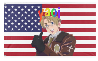 A mockup of the custom flag 'yaoimerica 2.0 flag' on a white background