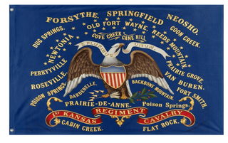 A mockup of the custom flag '1st Kansas Regiment Cavalry flag' on a white background