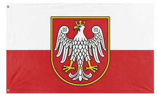 A mockup of the custom flag 'Heraldic Polish Eagle flag' on a white background