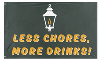 A mockup of the custom flag 'Less chores flag' on a white background