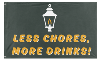 A mockup of the custom flag 'Less chores flag' on a white background