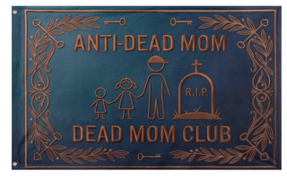 A mockup of the custom flag 'momsstilldead flag' on a white background