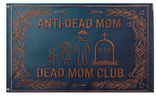 A mockup of the custom flag 'momsdead flag' on a white background
