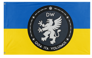 A mockup of the custom flag 'DW  flag' on a white background