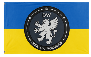 A mockup of the custom flag 'DW flag' on a white background