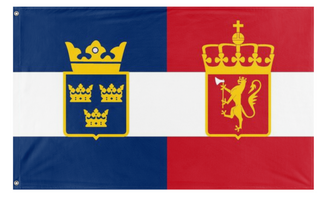 A mockup of the custom flag 'Sweden - Norway Flag in the style of Austria-Hungary' on a white background