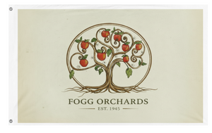 A mockup of the custom flag 'Fogg Orchard flag' on a white background