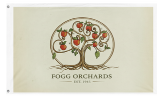 A mockup of the custom flag 'Fogg Orchard flag' on a white background