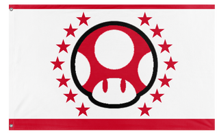 A mockup of the custom flag 'Mushroom Kingdom Flag - Mario Galaxy' on a white background