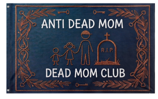 A mockup of the custom flag 'moms_dead flag' on a white background