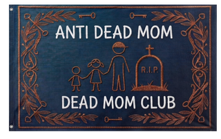 A mockup of the custom flag 'momdead flag' on a white background