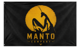A mockup of the custom flag 'Manto Company flag' on a white background