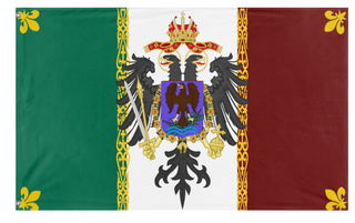 A mockup of the custom flag 'holy Mexican empire flag' on a white background