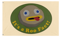 A mockup of the custom flag 'roo fact! flag' on a white background
