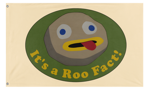 A mockup of the custom flag 'roo fact! flag' on a white background