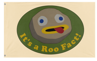 A mockup of the custom flag 'roo fact! flag' on a white background