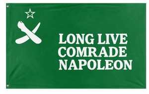 A mockup of the custom flag 'Animal Farm Comrade Napoleon flag' on a white background
