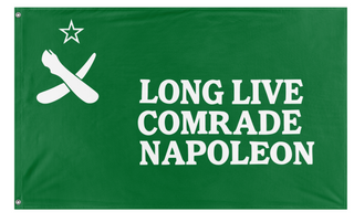 A mockup of the custom flag 'Animal Farm Comrade Napoleon flag' on a white background
