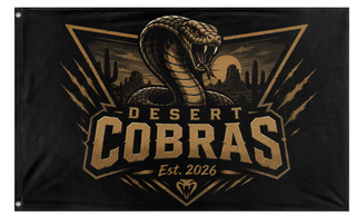 A mockup of the custom flag 'Desert Cobras flag' on a white background