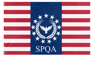 A mockup of the custom flag 'Imperium Americanium flag' on a white background