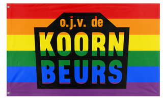 A mockup of the custom flag 'Koornbeurs Pride flag' on a white background