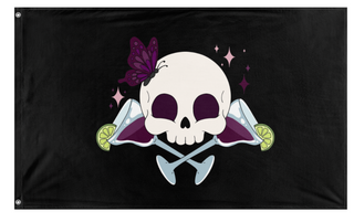 A mockup of the custom flag 'Sippin' Jolly Rodger flag' on a white background