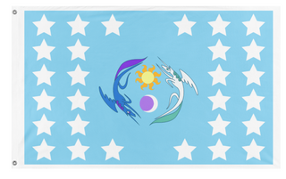 A mockup of the custom flag 'EaW Equestria flag' on a white background