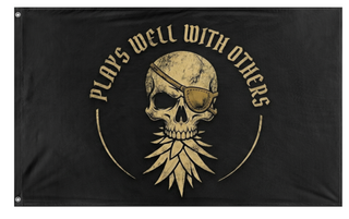A mockup of the custom flag 'Jolliest of Rodgers flag' on a white background