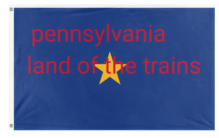 A mockup of the custom flag 'pennsylvania land of the trains flag' on a white background