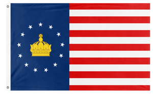 A mockup of the custom flag 'US Monarchist Flag' on a white background