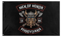 A mockup of the custom flag 'Men of Honor Motorcycle Club flag' on a white background