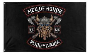 A mockup of the custom flag 'Men of Honor Motorcycle Club flag' on a white background