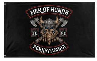 A mockup of the custom flag 'Men of Honor Motorcycle Club flag' on a white background