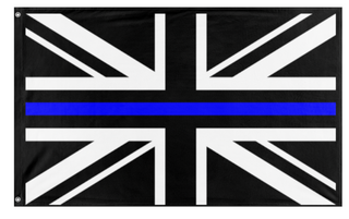 A mockup of the custom flag 'Thin Blue Line flag' on a white background