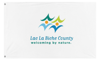 A mockup of the custom flag 'Lac La Biche flag' on a white background