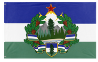 A mockup of the custom flag 'Socialist Cascadia flag' on a white background