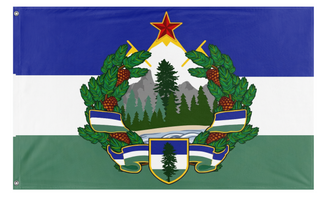 A mockup of the custom flag 'Socialist Cascadia flag' on a white background