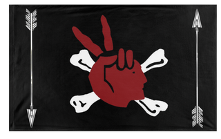 A mockup of the custom flag 'Aim Pirate flag' on a white background