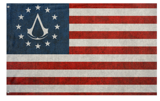 A mockup of the custom flag 'AC3merica flag' on a white background