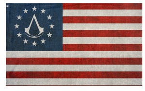A mockup of the custom flag 'AC3merica flag' on a white background