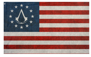 A mockup of the custom flag 'AC3merica flag' on a white background