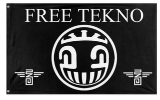 A mockup of the custom flag 'Free tekno  flag' on a white background