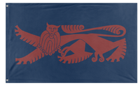 A mockup of the custom flag 'war ensign of the lukscar flag' on a white background