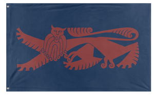 A mockup of the custom flag 'war ensign of the lukscar flag' on a white background