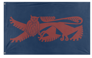 A mockup of the custom flag 'war ensign of the lukscar flag' on a white background
