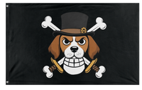 A mockup of the custom flag 'Amber Pirates  flag' on a white background