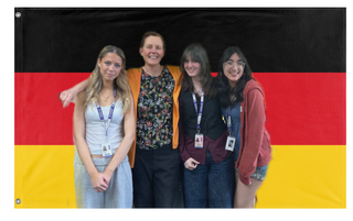 A mockup of the custom flag 'yay frau pari' on a white background