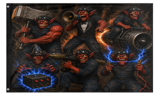 A mockup of the custom flag 'Fiends' on a white background