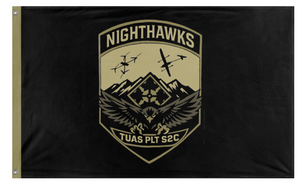 A mockup of the custom flag 'Nighthawks UAS flag' on a white background