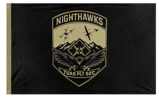 A mockup of the custom flag 'Nighthawks UAS flag' on a white background